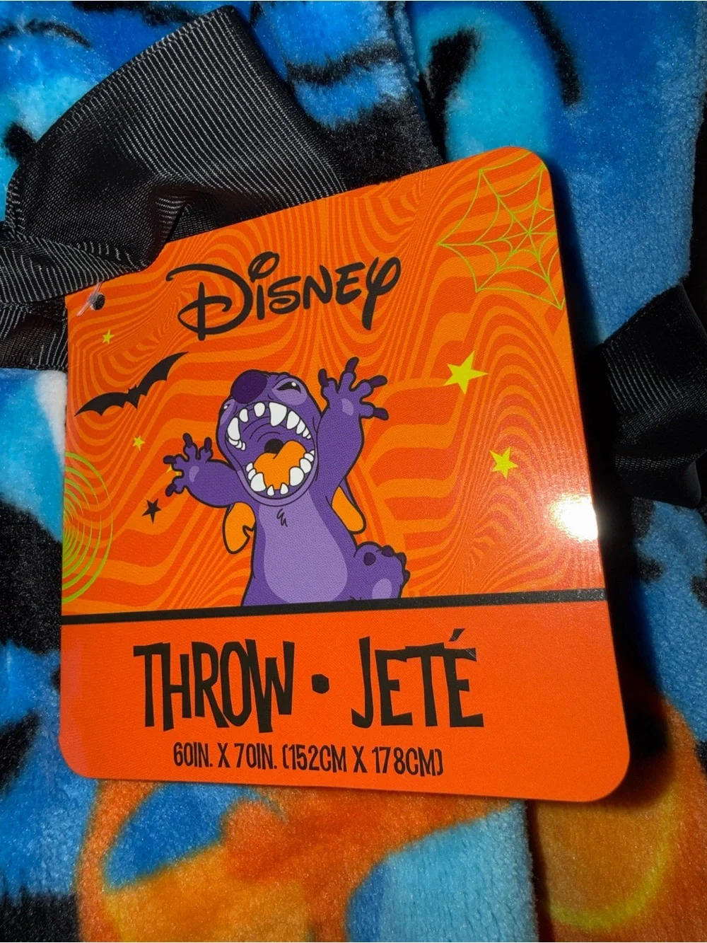 Disney Halloween Stitch Plush throw blanket 60”x70” Orange, Black new